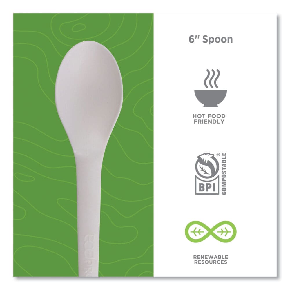 Plantware Compostable Cutlery, Spoon, 6", White, 1,000/Carton - Image 2