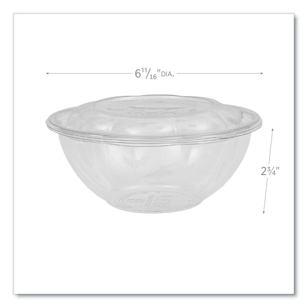 Renewable and Compostable Salad Bowls with Lids, 24 oz, Clear, Plastic, 50/Pack, 3 Packs/Carton - Image 2