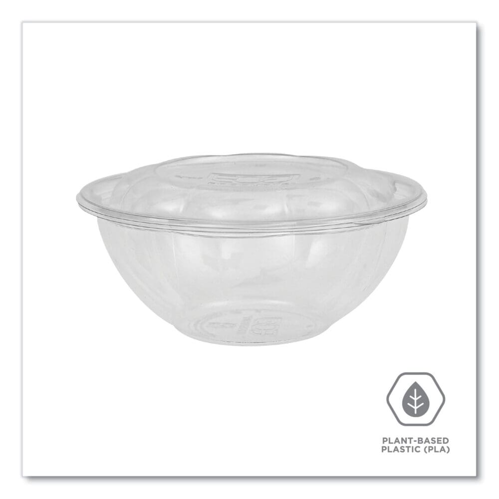 Renewable and Compostable Salad Bowls with Lids, 24 oz, Clear, Plastic, 50/Pack, 3 Packs/Carton - Image 4