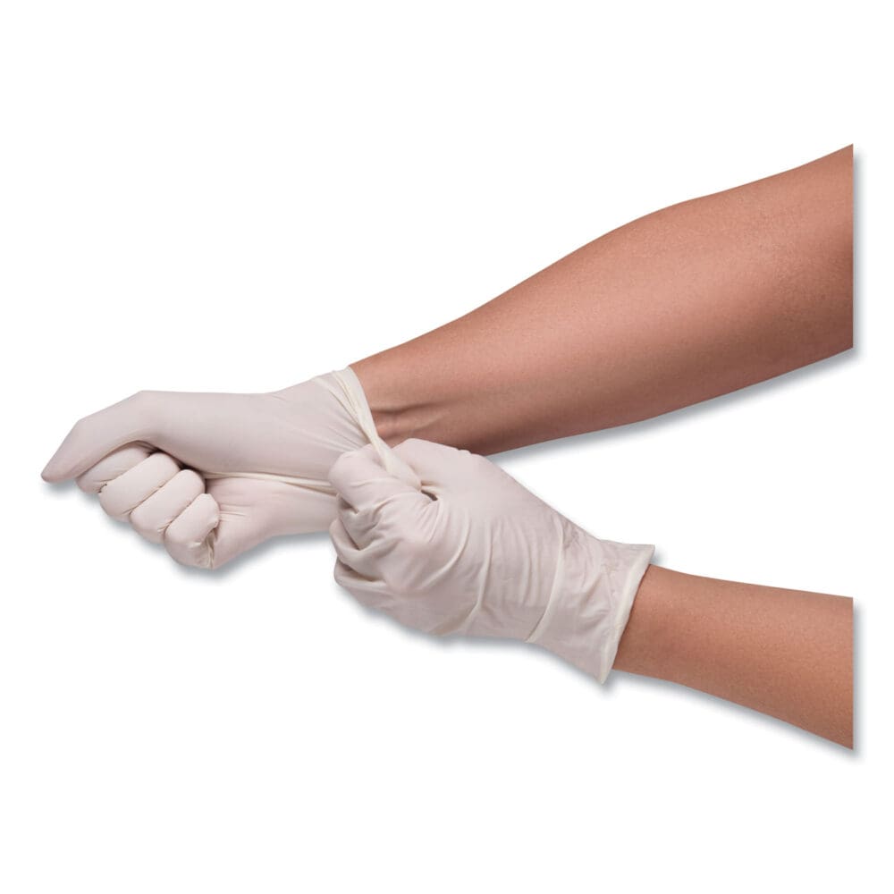 Stretch Vinyl Examination Gloves, Cream, Small, 100/Box - Image 2