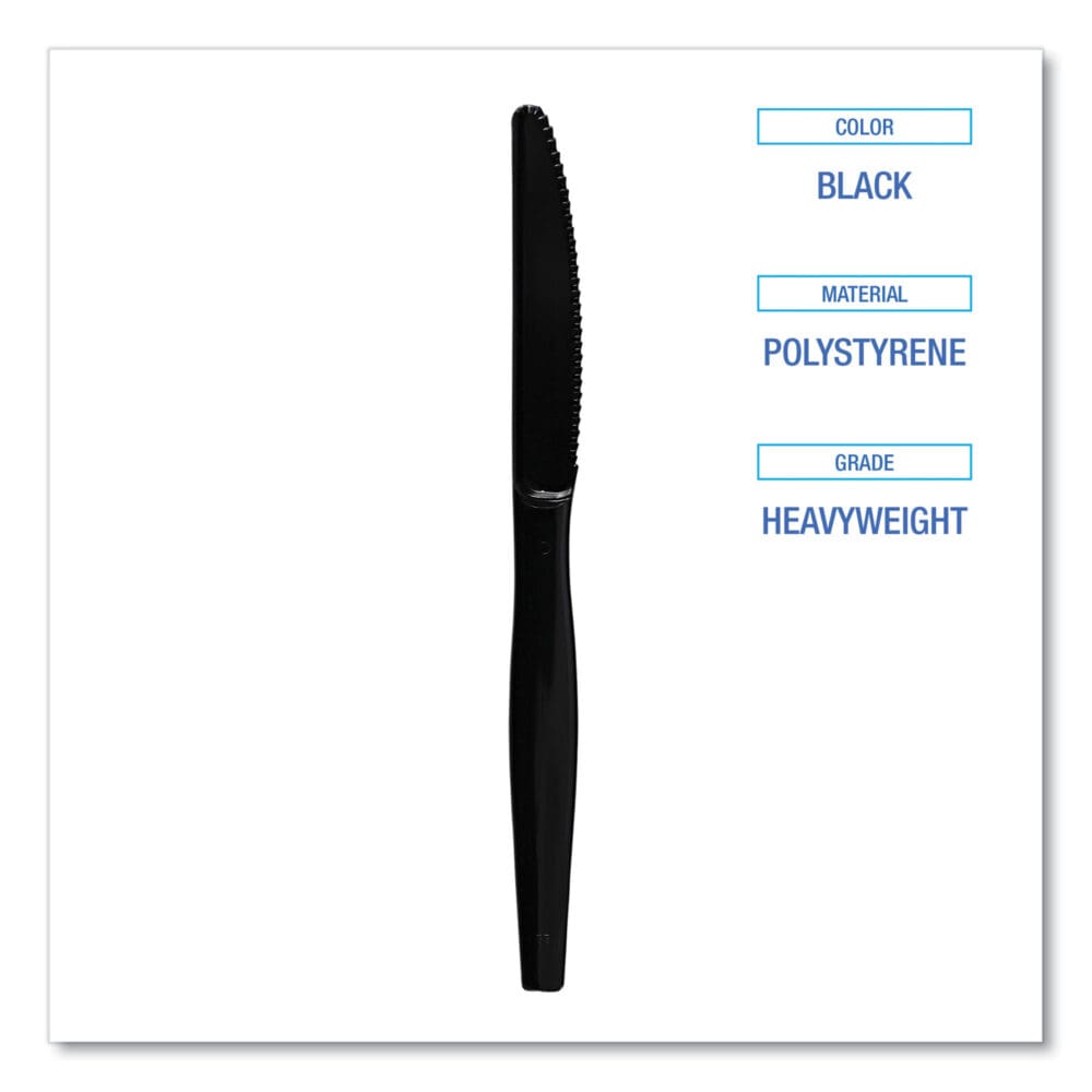 Heavyweight Polystyrene Cutlery, Knife, Black, 1000/Carton - Image 4