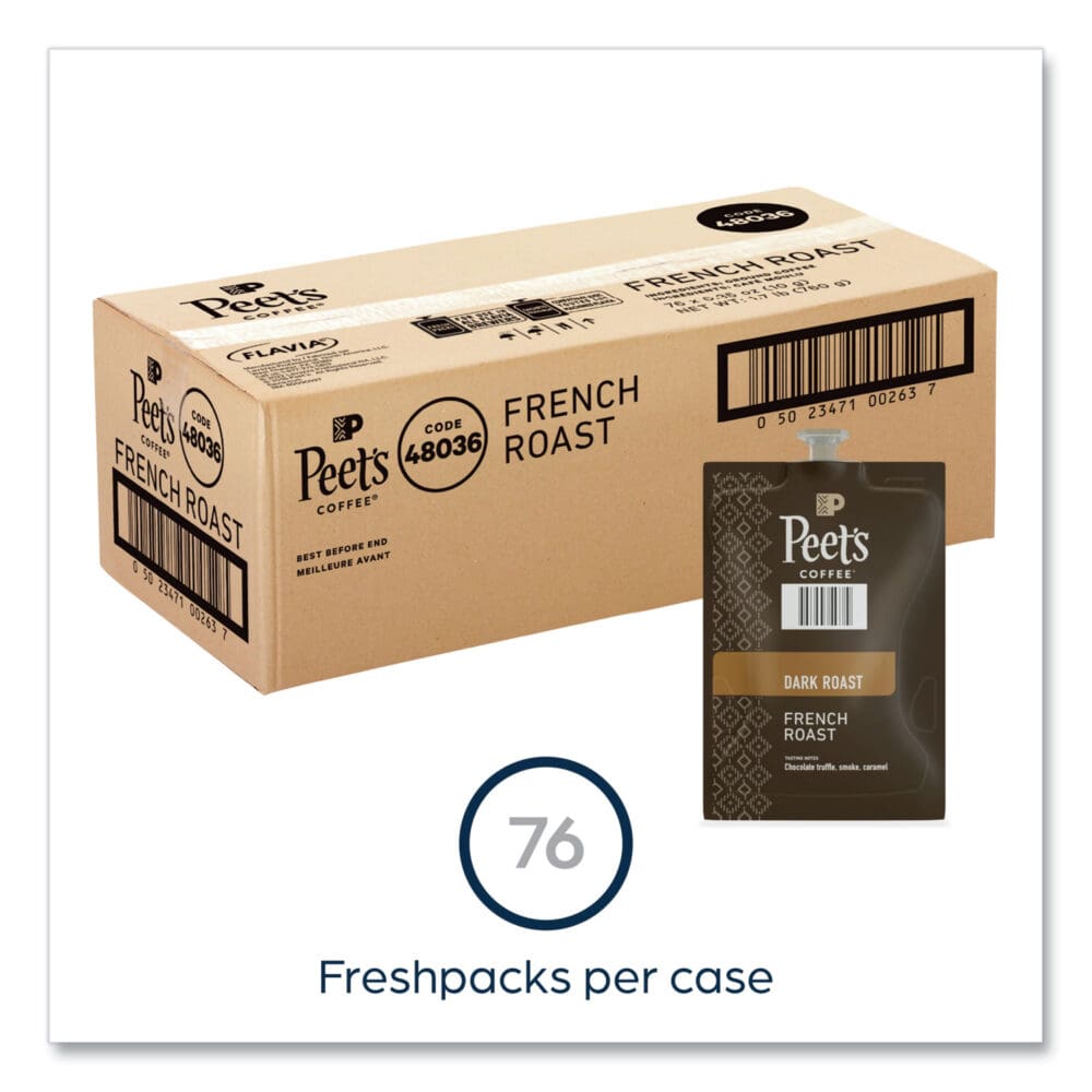 Peet's French Roast Coffee Freshpack, French Roast, 0.35 oz Pouch, 76/Carton - Image 4