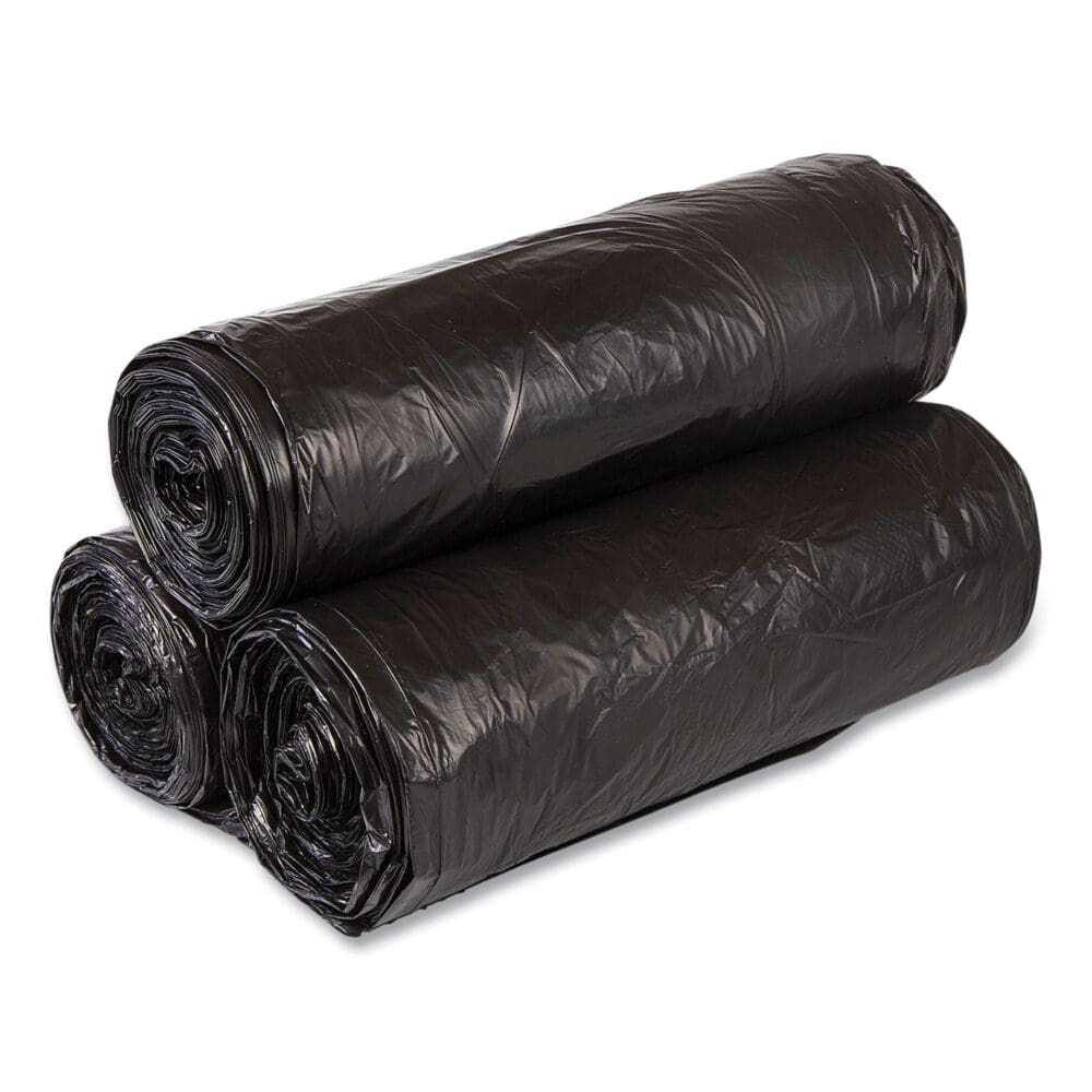 High-Density Commercial Can Liners, 33 gal, 22 mic, 33" x 40", Black, 25 Bags/Roll, 10 Interleaved Rolls/Carton - Image 2