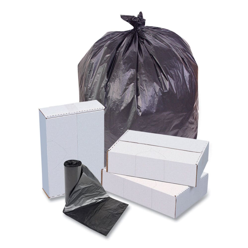 High-Density Commercial Can Liners, 55 gal, 22.1 mic, 36" x 60", Black, 25 Bags/Roll, 6 Interleaved Rolls/Carton - Image 4