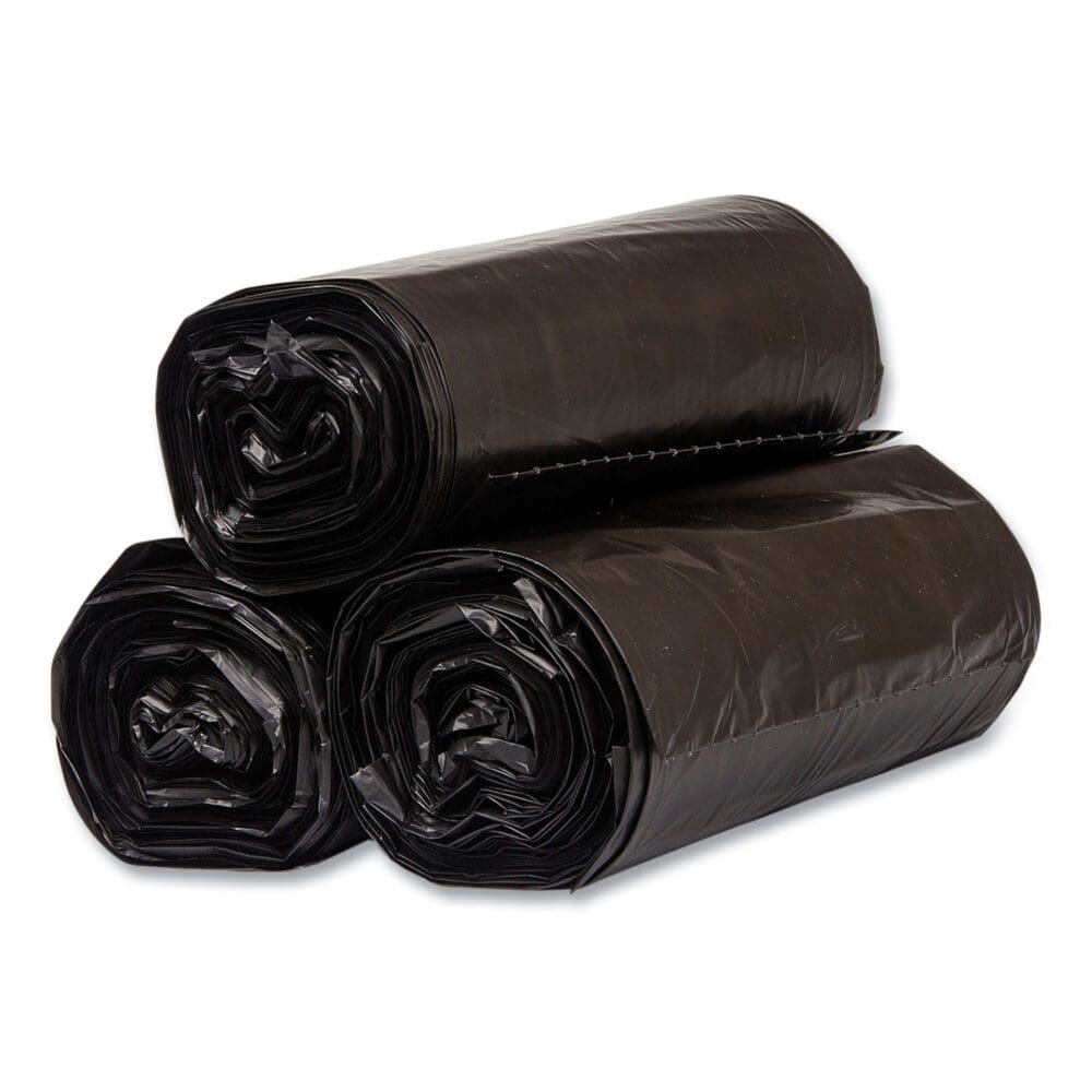 High-Density Commercial Can Liners, 60 gal, 17 mic, 38" x 60", Black, 25 Bags/Roll, 8 Interleaved Rolls/Carton - Image 2