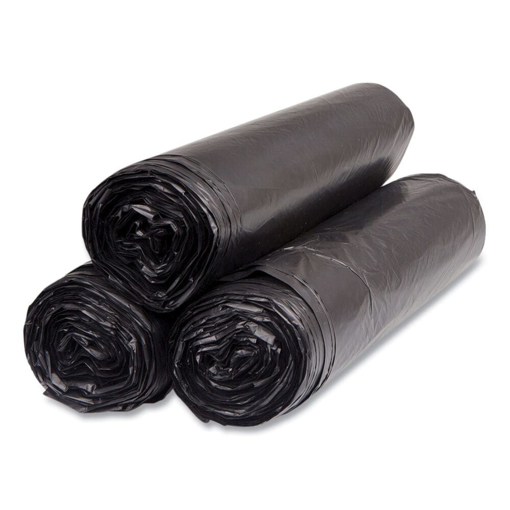 High-Density Commercial Can Liners, 45 gal, 16 mic, 40" x 48", Black, 25 Bags/Roll, 10 Interleaved Rolls/Carton - Image 4