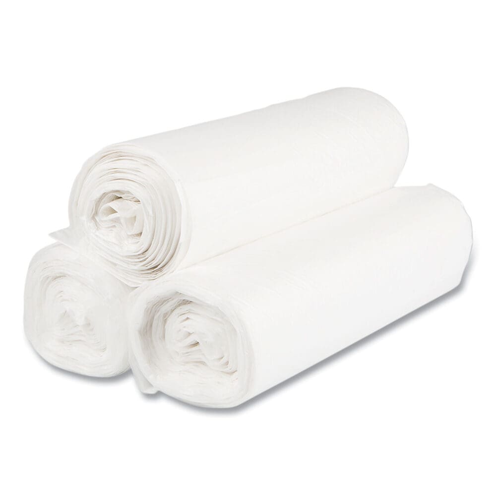 High-Density Commercial Can Liners Value Pack, 60 gal, 14 mic, 38" x 58", Clear, 25 Bags/Roll, 8 Interleaved Rolls/Carton - Image 3