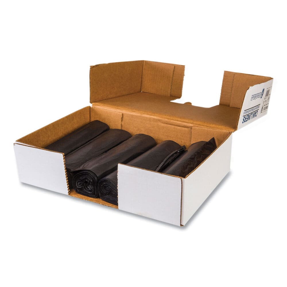 High-Density Commercial Can Liners Value Pack, 60 gal, 19 mic, 43" x 46", Black, 25 Bags/Roll, 6 Interleaved Rolls/Carton - Image 4