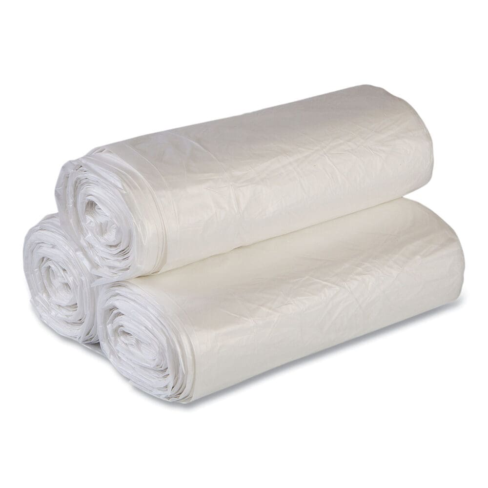 High-Density Commercial Can Liners Value Pack, 60 gal, 14 mic, 43" x 46", Clear, 25 Bags/Roll, 8 Interleaved Rolls/Carton - Image 2