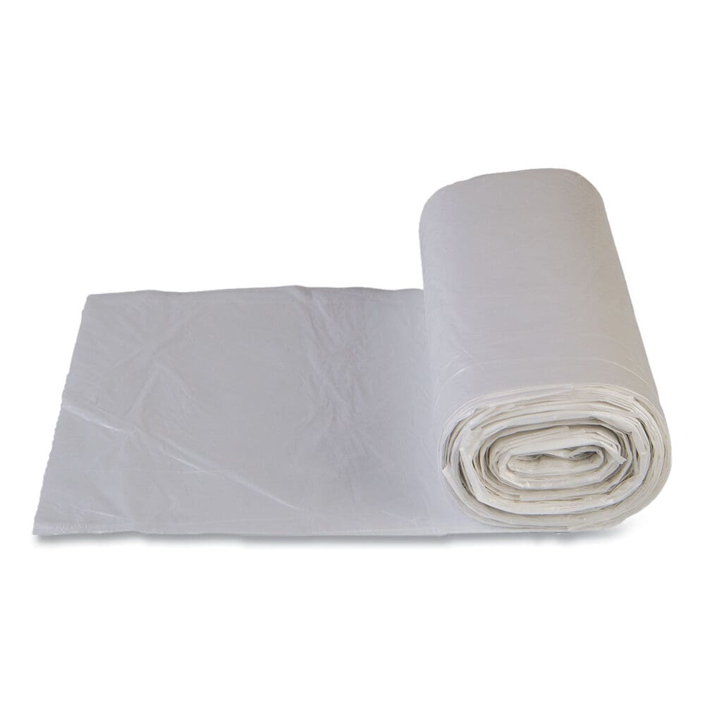 High-Density Commercial Can Liners Value Pack, 60 gal, 14 mic, 43" x 46", Clear, 25 Bags/Roll, 8 Interleaved Rolls/Carton - Image 4