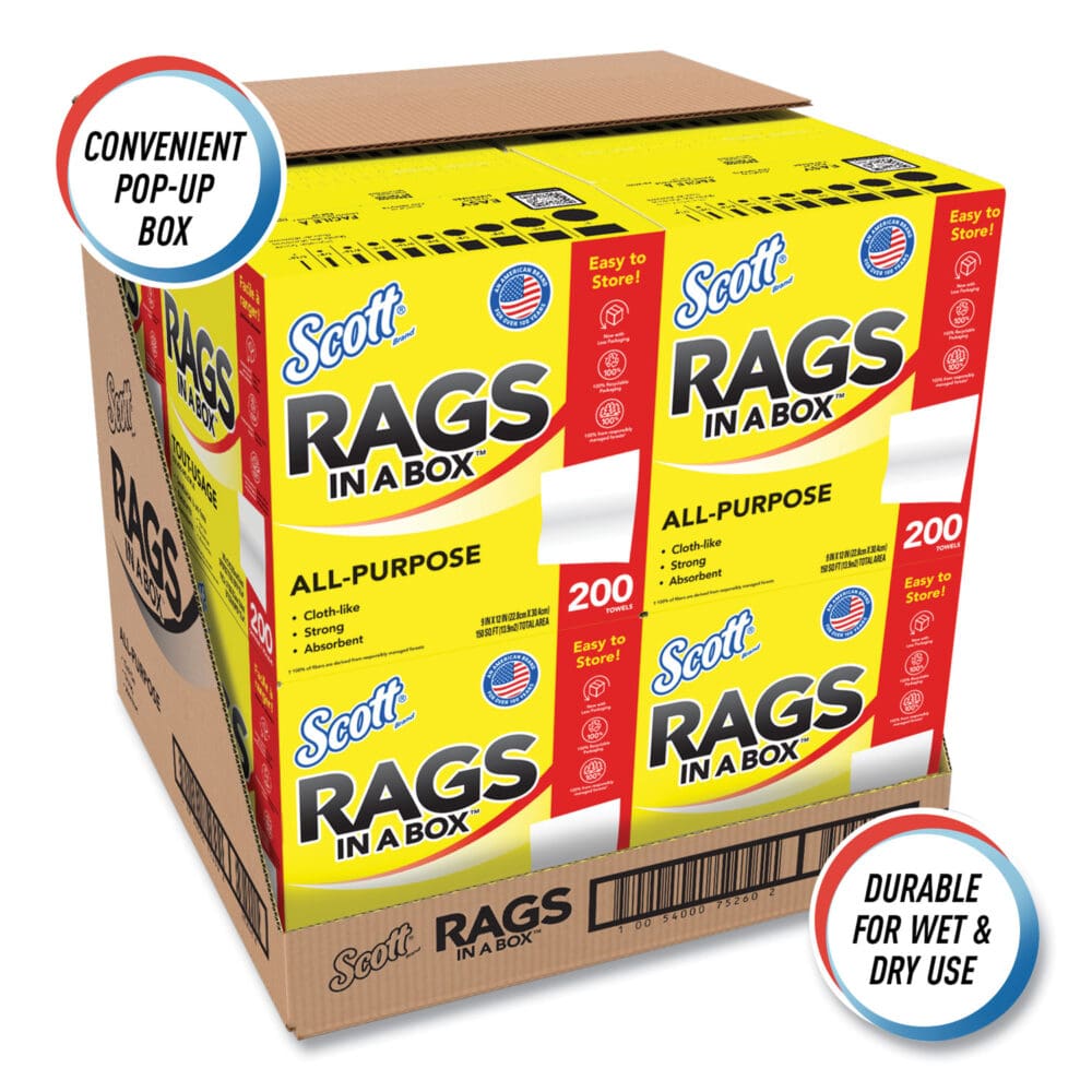 Rags in a Box, POP-UP Box, 12 x 9, White, 200/Box, 8 Boxes/Carton - Image 3