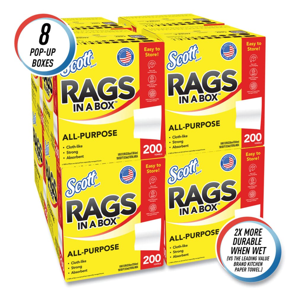 Rags in a Box, POP-UP Box, 12 x 9, White, 200/Box, 8 Boxes/Carton - Image 4