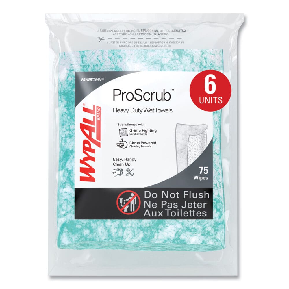 Power Clean ProScrub Pre-Saturated Wipes, 12 x 9.5, Citrus Scent, Green, 75/Pack, 6 Packs/Carton - Image 4