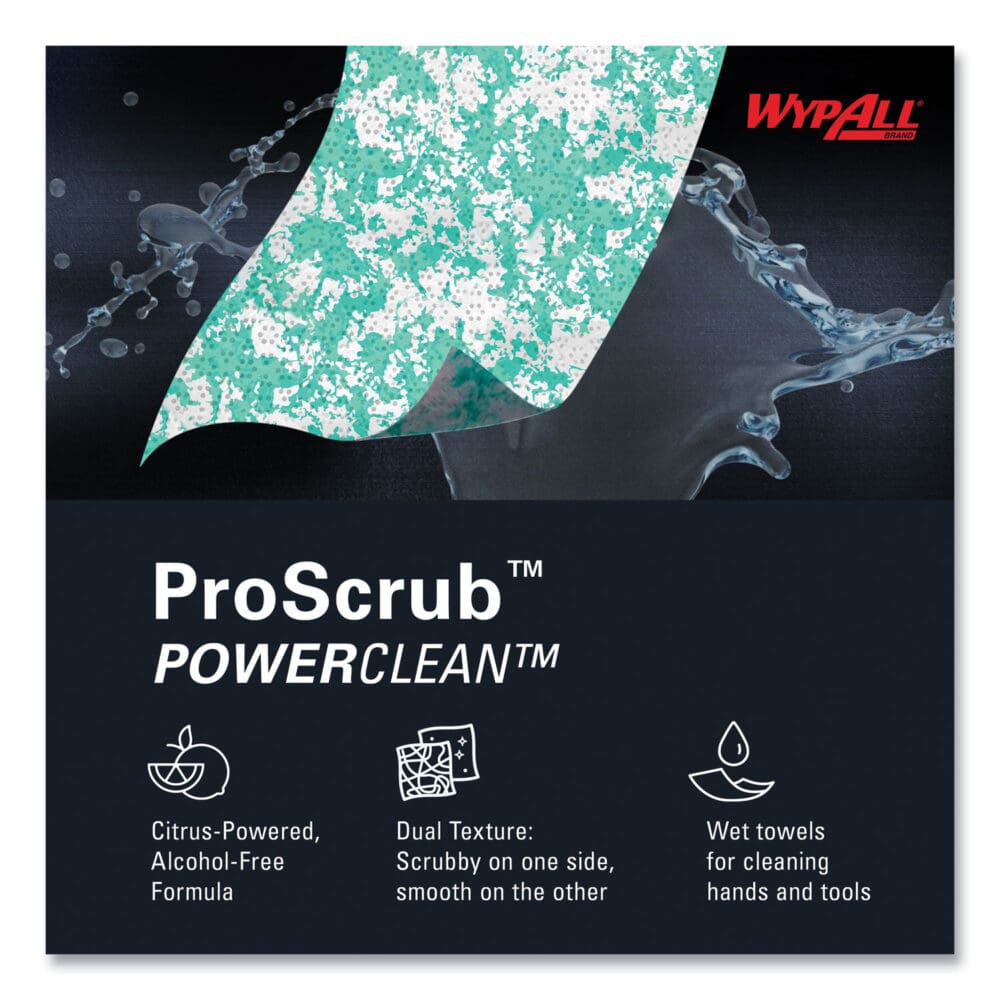 Power Clean ProScrub Pre-Saturated Wipes, 12 x 9.5, Citrus Scent, Green, 75/Pack, 6 Packs/Carton - Image 9