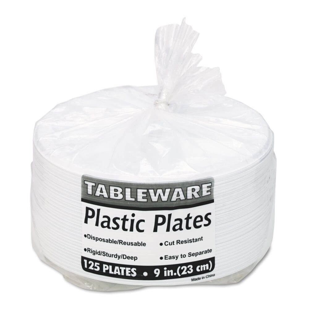 Plastic Dinnerware, Compartment Plates, 9" dia, White, 125/Pack - Image 2