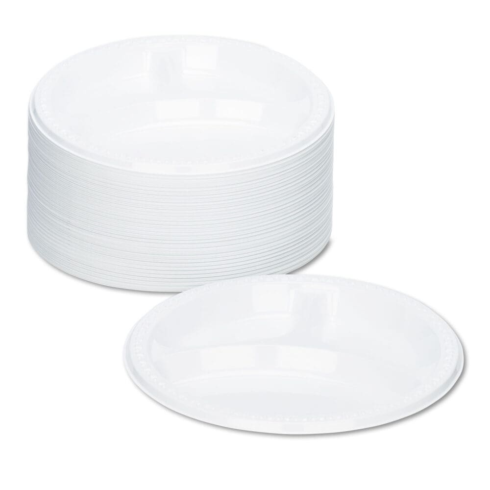 Plastic Dinnerware, Compartment Plates, 9" dia, White, 125/Pack - Image 5