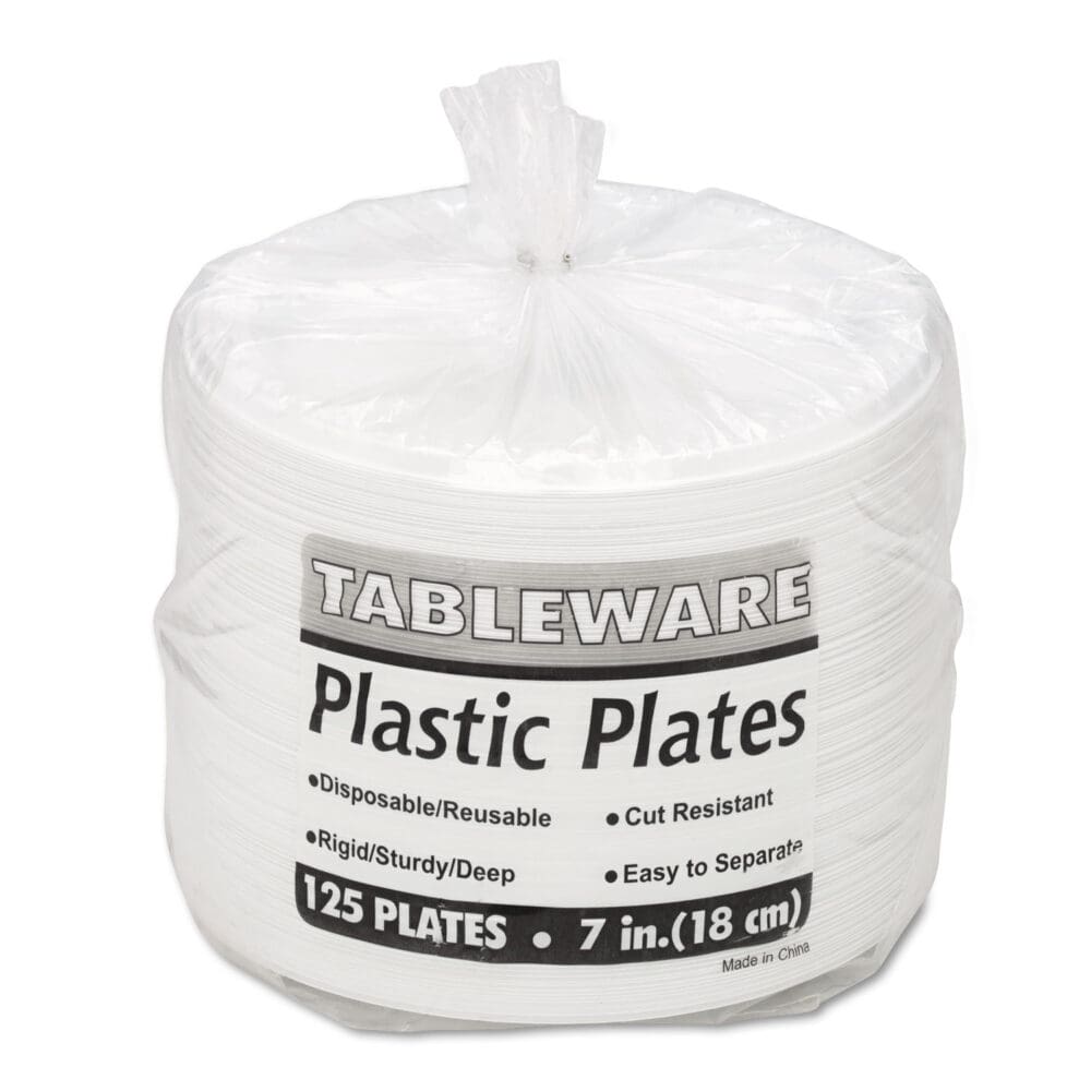 Plastic Dinnerware, Plates, 7" dia, White, 125/Pack - Image 2