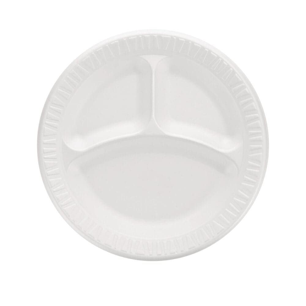 Quiet Classic Laminated Foam Plates, 3-Compartment, 9" dia, White, 125/Pack, 4 Packs/Carton