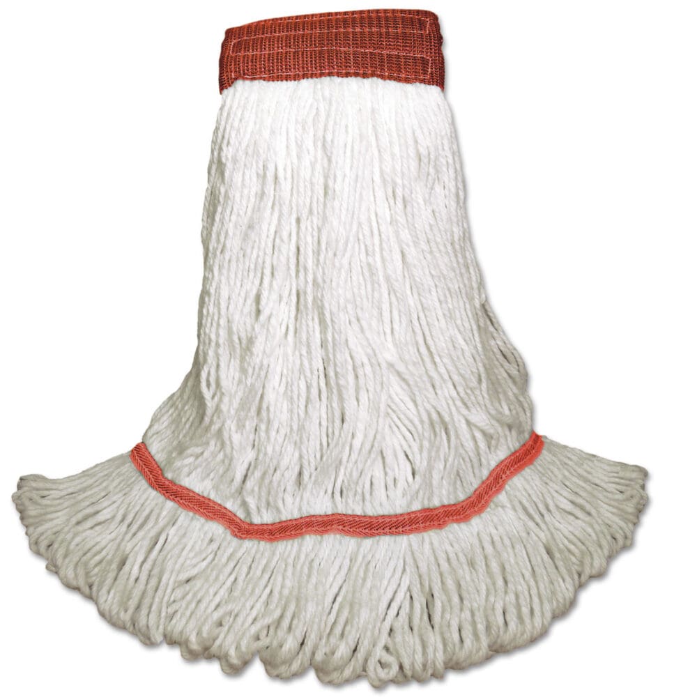 Saddleback Loop-End Wet Mop Heads, Large, White, Rayon, 12/Carton