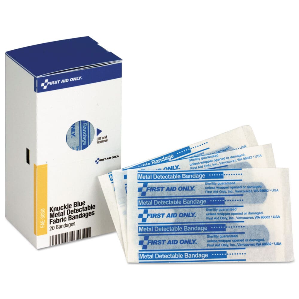 SmartCompliance Blue Metal Detectable Bandages, Knuckle, 1 x 3, 20/Box