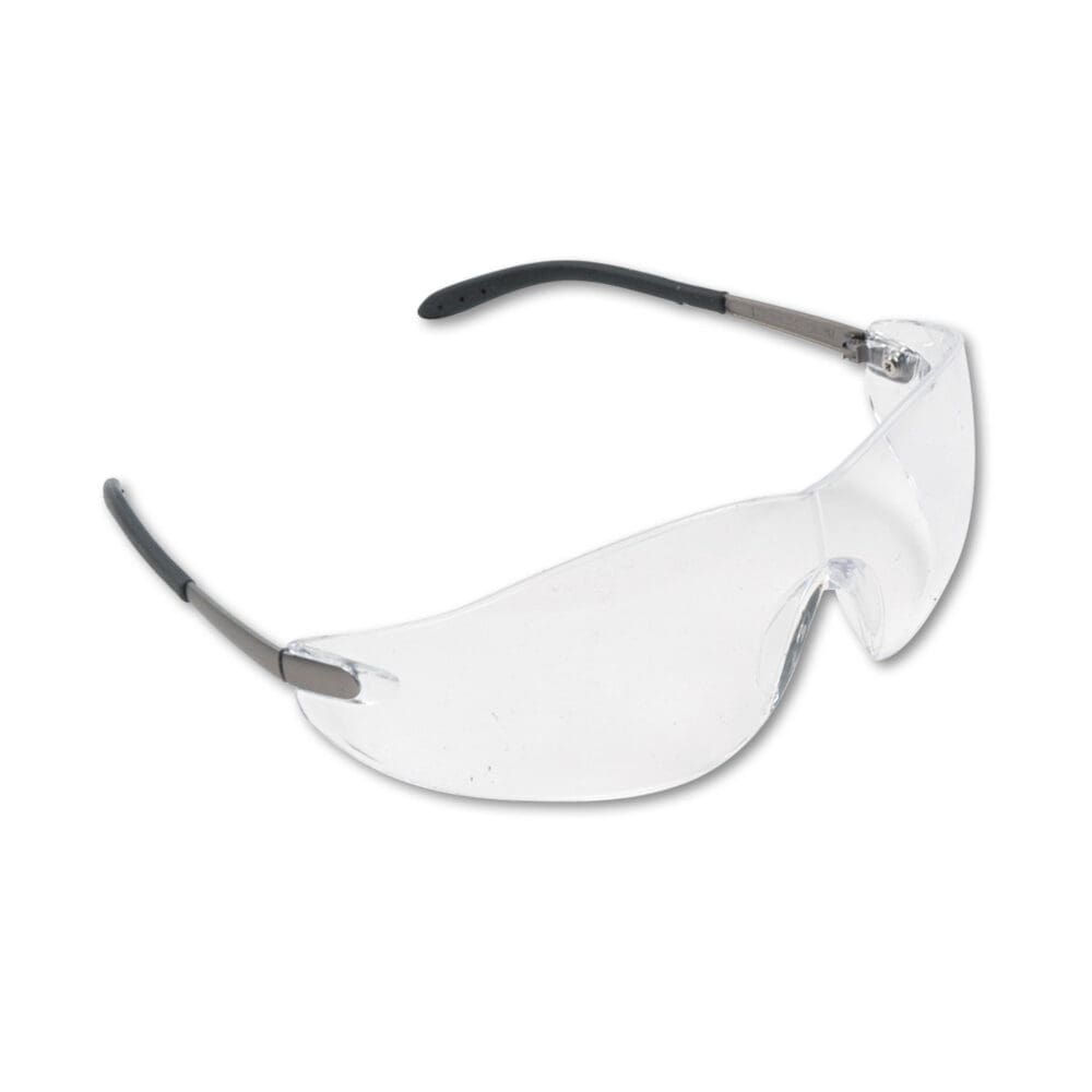 Blackjack Wraparound Safety Glasses, Chrome Plastic Frame, Clear Lens, 12/Box