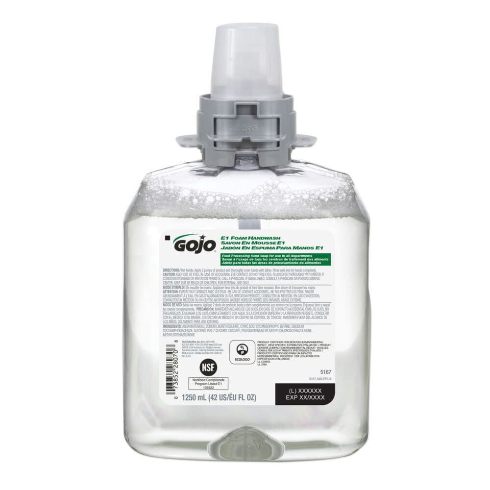 E1 Foam Handwash, Fragrance-Free, 1,250 mL, 4/Carton