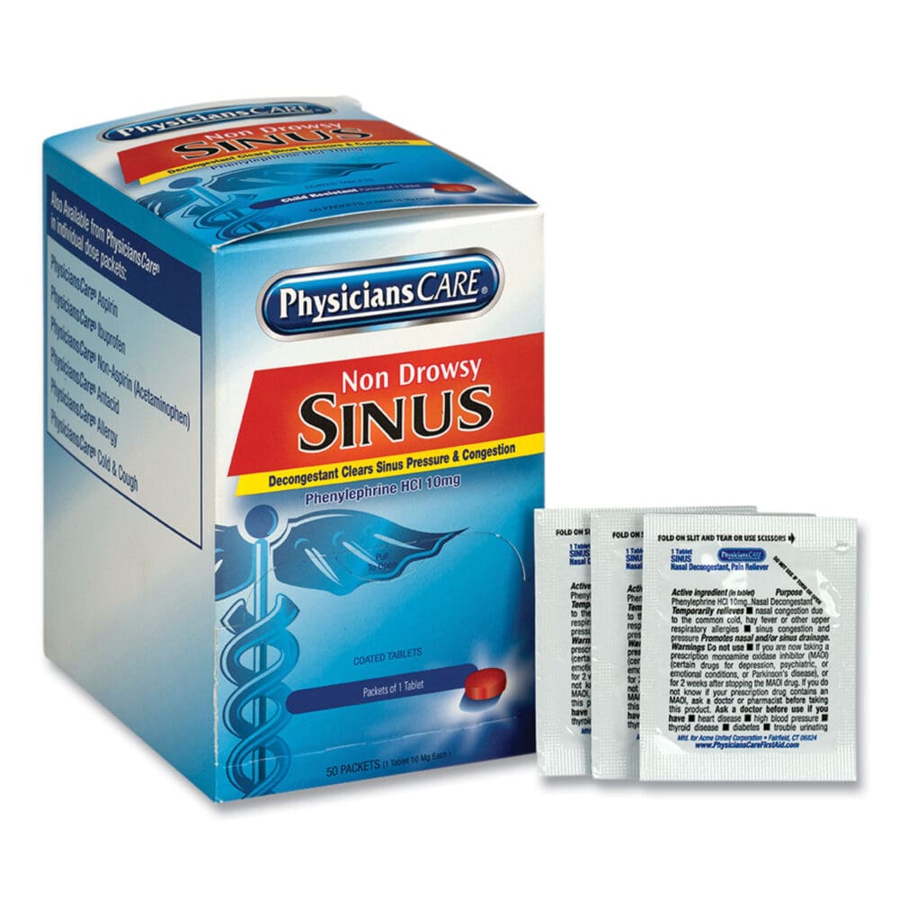 Sinus Decongestant Congestion Medication, One Tablet/Pack, 50 Packs/Box