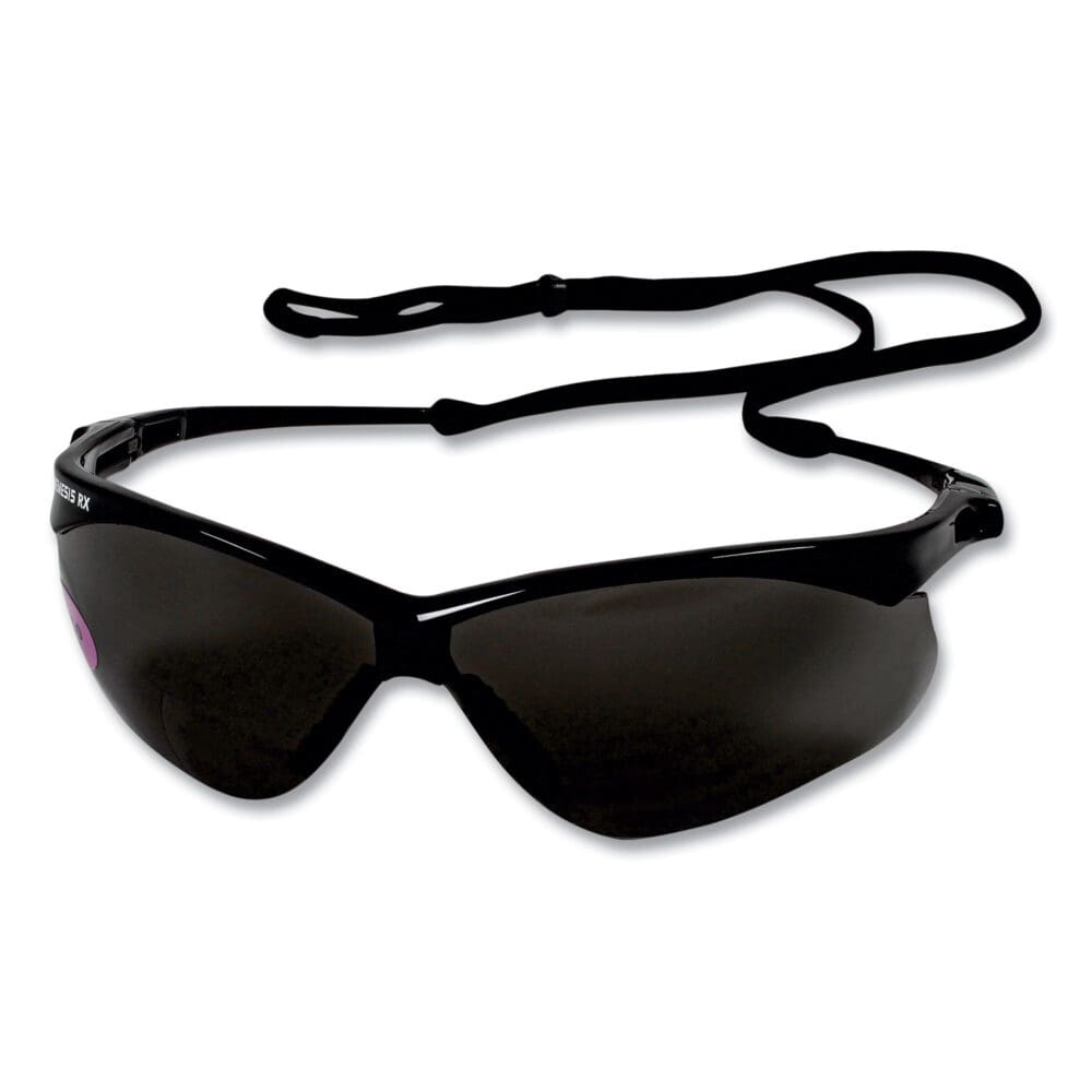 V60 Nemesis Rx Reader Safety Glasses, Black Frame, Smoke Lens, +2.5 Diopter Strength, 6/Box