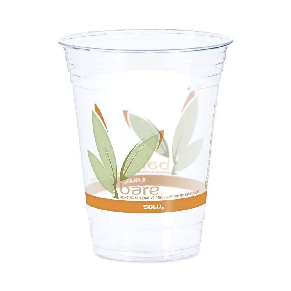 Bare Eco-Forward RPET Cold Cups, 16 oz to 18 oz, Leaf Design, Clear, 50/Pack