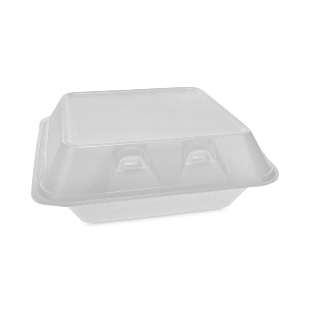 SmartLock Foam Hinged Lid Container, Medium, 3-Compartment, 8 x 8.5 x 3, White, 150/Carton