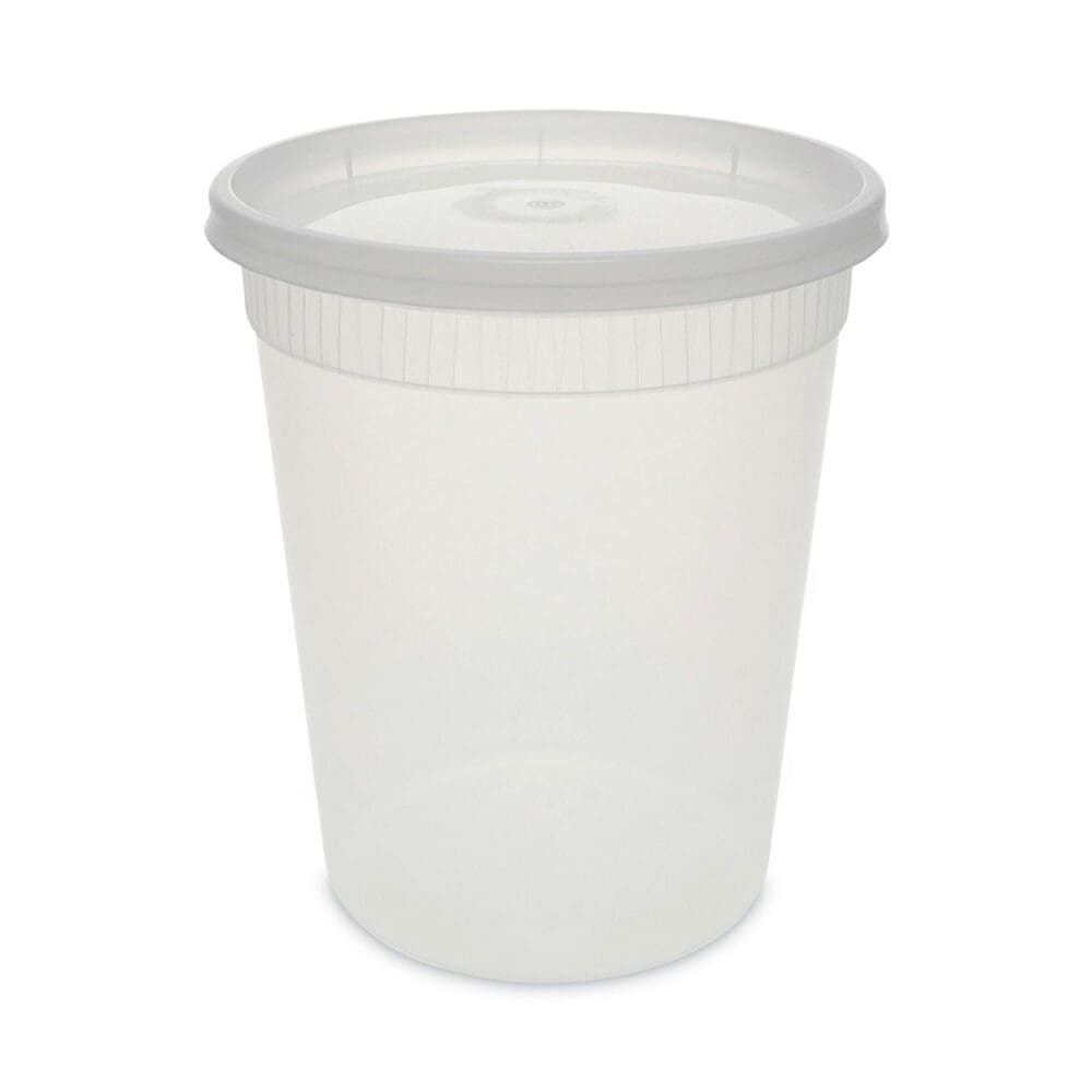 Newspring DELItainer Microwavable Container, 32 oz, 4 .55 Diameter x 5.55 h, Clear, Plastic, 240/Carton