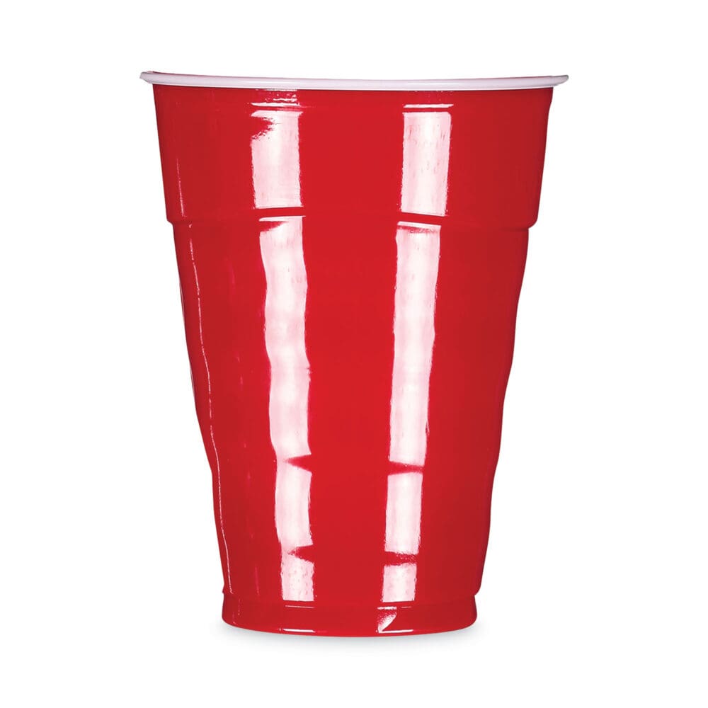 Easy Grip Disposable Plastic Party Cups, 18 oz, Red, 50/Pack, 8 Packs/Carton