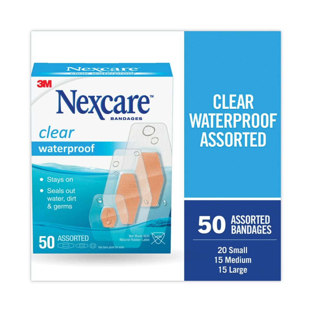 Waterproof, Clear Bandages, Assorted Sizes, 50/Box