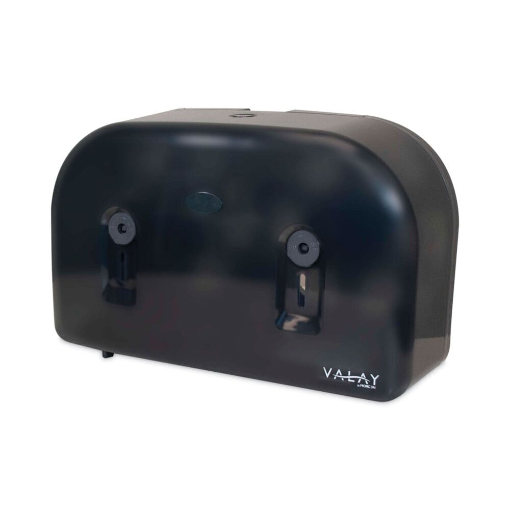 Valay Plastic Mini Jumbo Bath Tissue Dispenser, Two Rolls, 9.75 x 15.87 x 5.25, Black