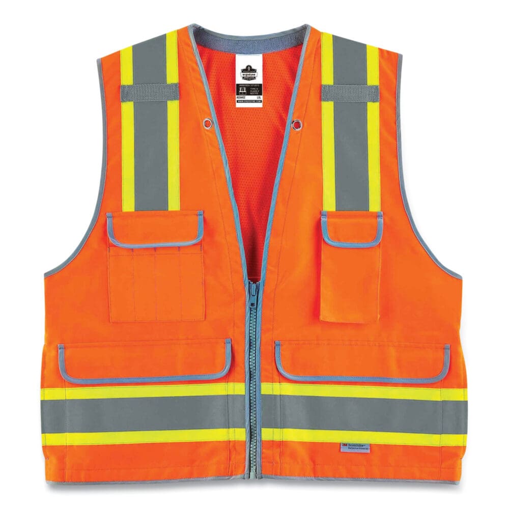 GloWear 8254HDZ Class 2 Heavy-Duty Surveyors Zipper Vest, Polyester, Small/Medium, Orange, Ships in 1-3 Business Days