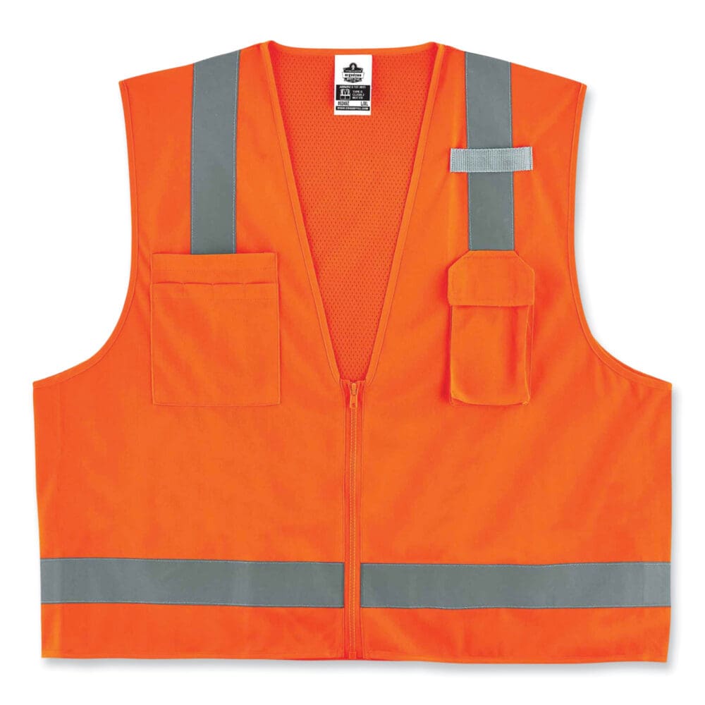 GloWear 8249Z Class 2 Economy Surveyors Zipper Vest, Polyester, 4X-Large/5X-Large, Orange, Ships in 1-3 Business Days