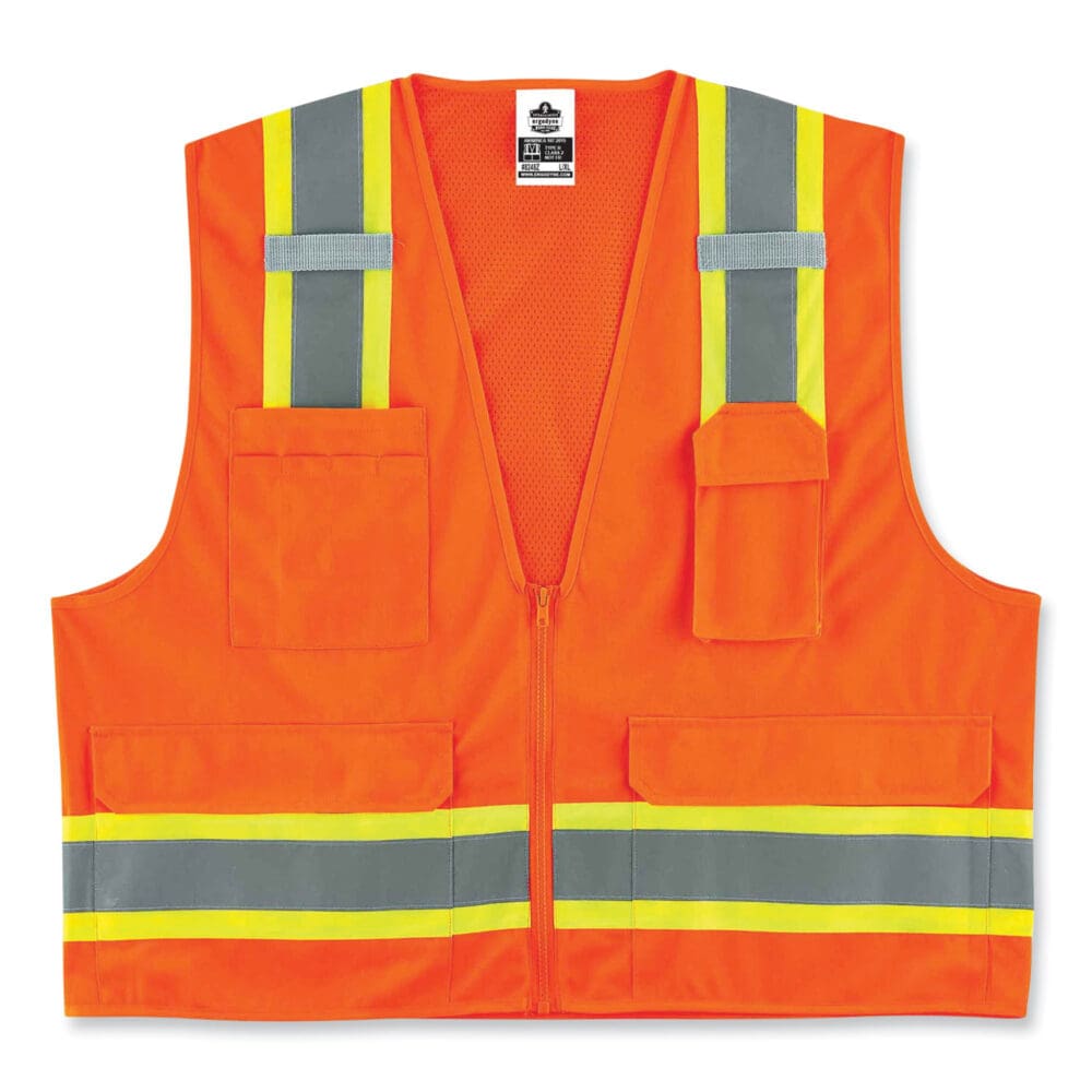 GloWear 8248Z Class 2 Two-Tone Surveyors Zipper Vest, Polyester, Small/Medium, Orange, Ships in 1-3 Business Days