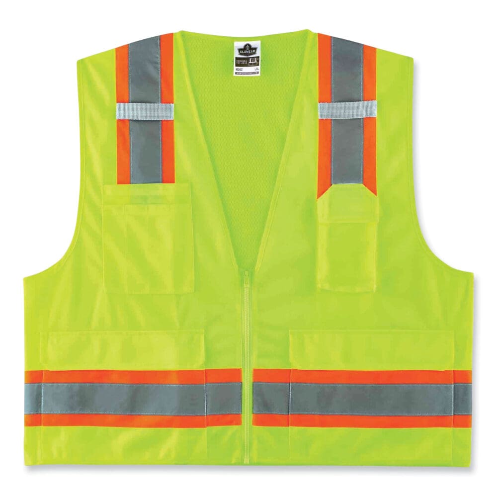 GloWear 8248Z Class 2 Two-Tone Surveyors Zipper Vest, Polyester, Small/Medium, Lime, Ships in 1-3 Business Days