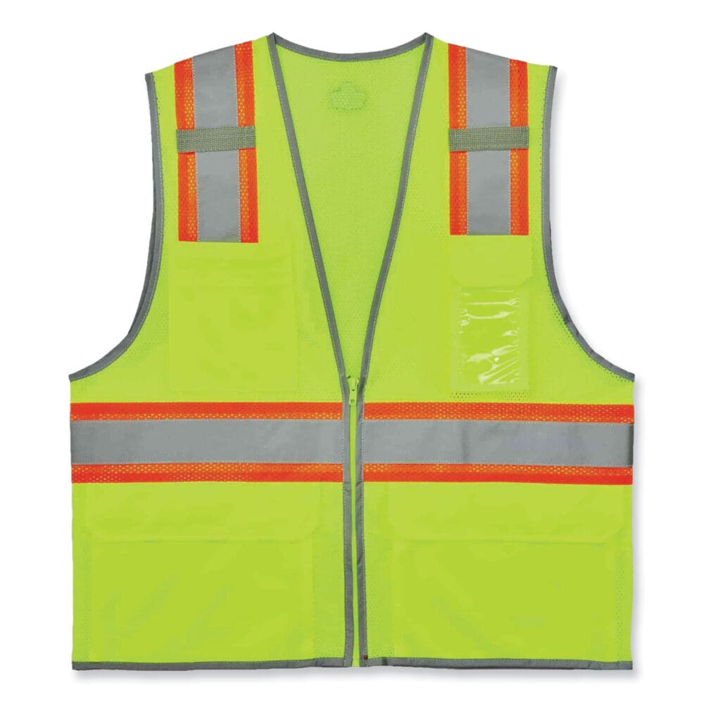 GloWear 8246Z Class 2 Two-Tone Mesh Reflective Binding Zipper Vest, Polyester, 4X-Large/5XL, Lime, Ships in 1-3 Business Days