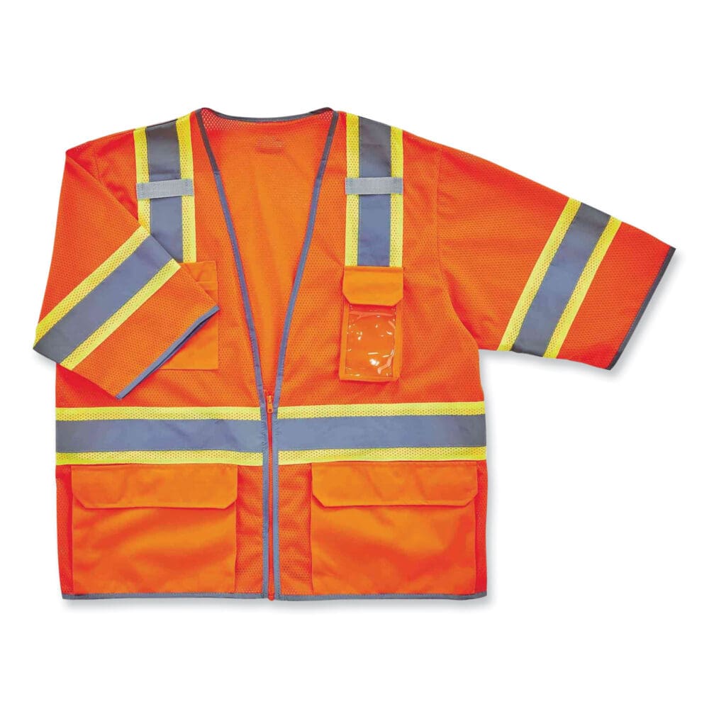 GloWear 8346Z Class 3 Two-Tone Hi-Vis Surveyor Zipper Vest, Large/X-Large, Orange, Ships in 1-3 Business Days