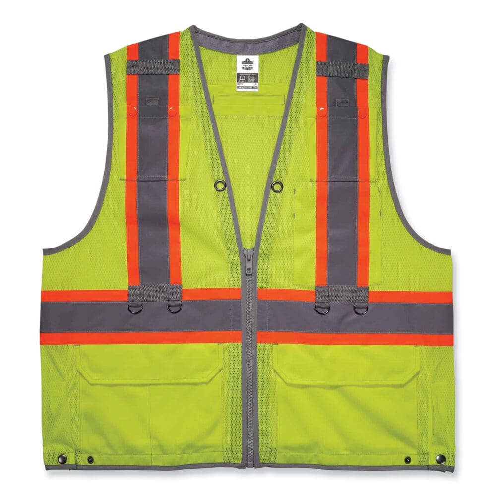 GloWear 8231TV Class 2 Hi-Vis Tool Tethering Safety Vest, Polyester, Large/X-Large, Lime, Ships in 1-3 Business Days