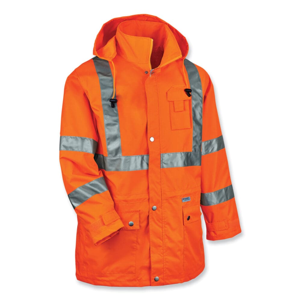 GloWear 8365 Class 3 Hi-Vis Rain Jacket, Polyester, Small, Orange, Ships in 1-3 Business Days