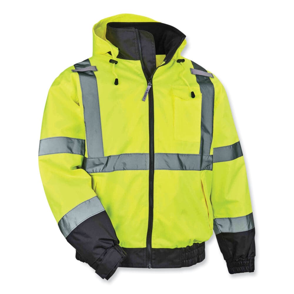 GloWear 8379 Class 3 Hi-Vis Fleece Lined Bomber Jacket, Lime, 3X-Large, Ships in 1-3 Business Days