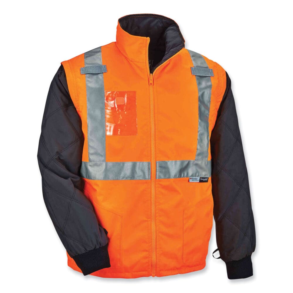 GloWear 8287 Class 2 Hi-Vis Jacket with Removable Sleeves, 4X-Large, Orange, Ships in 1-3 Business Days