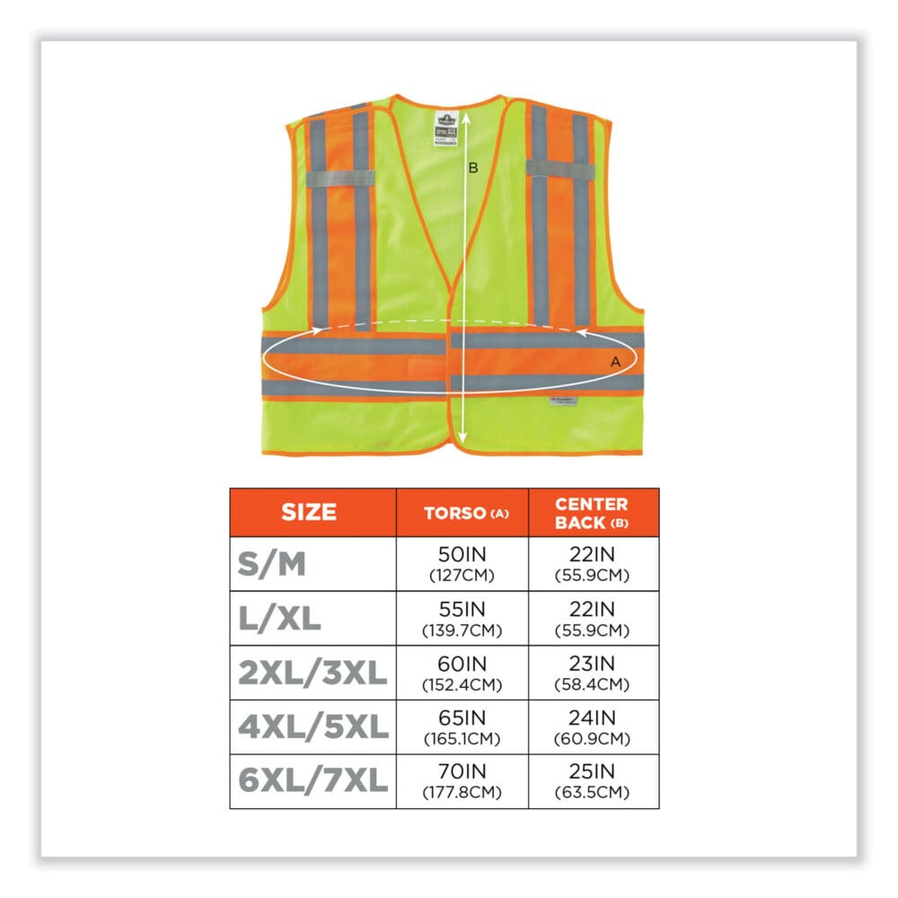 GloWear 8245PSV Class 2 Public Safety Vest, Polyester, 6X-Large/7X-Large, Lime, Ships in 1-3 Business Days