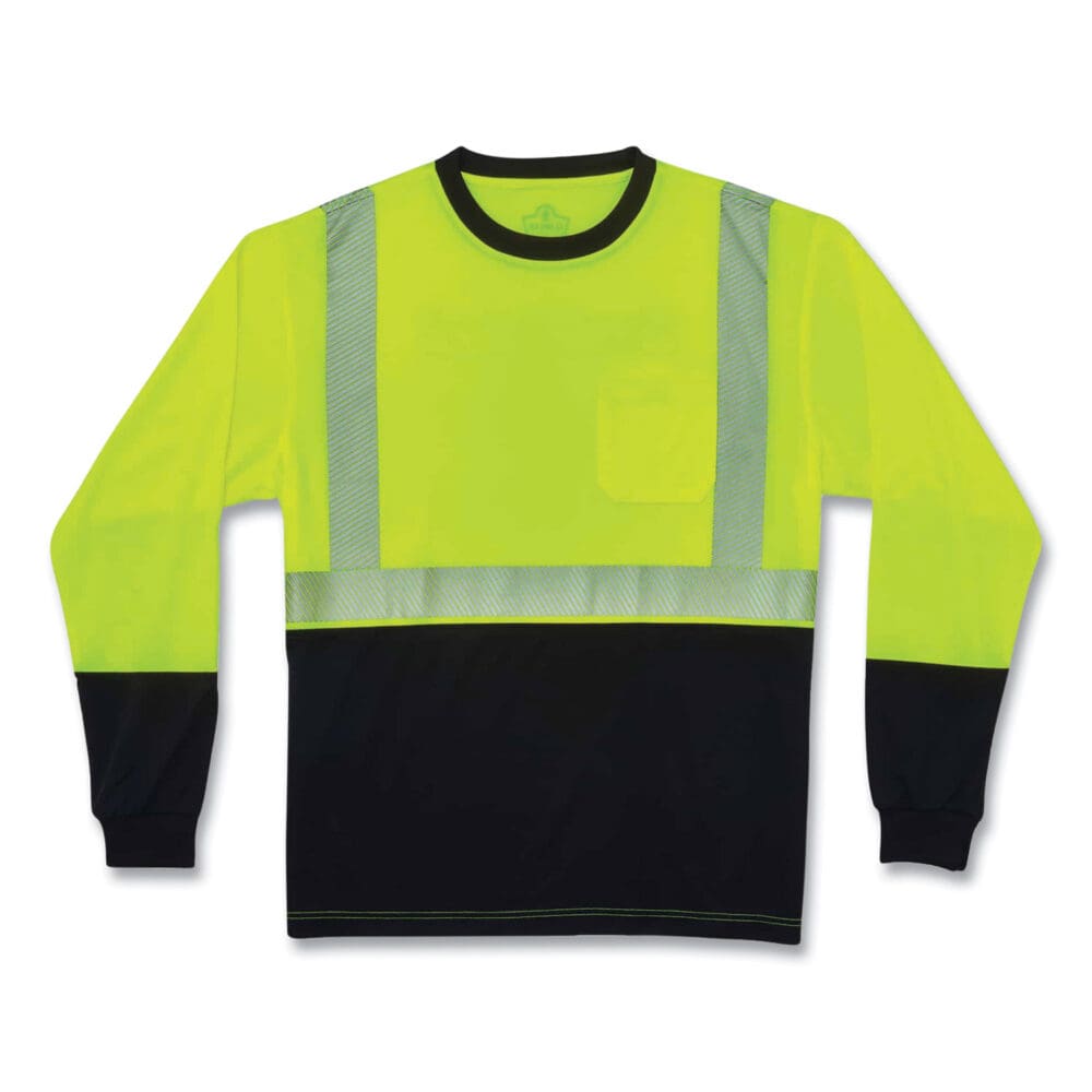 GloWear 8281BK Class 2 Long Sleeve Shirt with Black Bottom, Polyester, 5X-Large, Lime, Ships in 1-3 Business Days