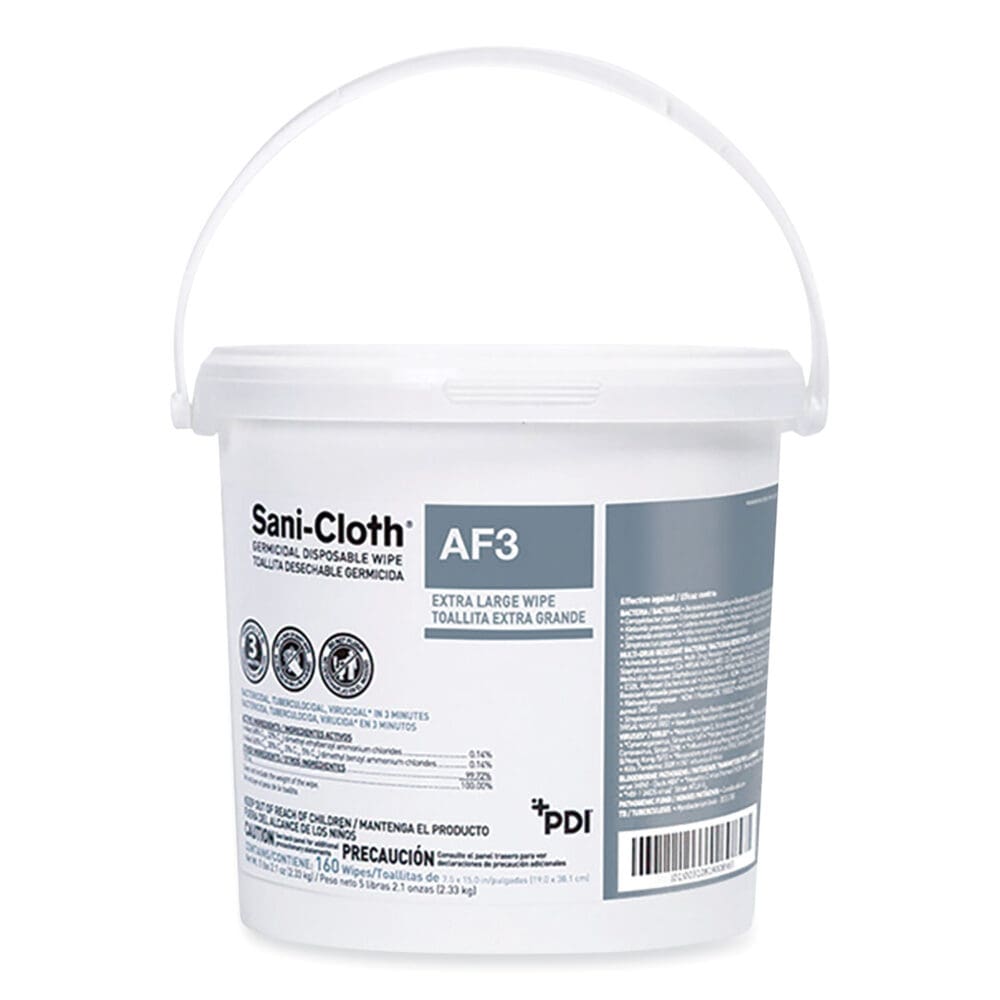 Sani-Cloth AF3 Germicidal Disposable Wipes, Extra-Large, 1-Ply, 7.5 x 15, Unscented, White, 160 Wipes/Pail, 2 Pails/Carton