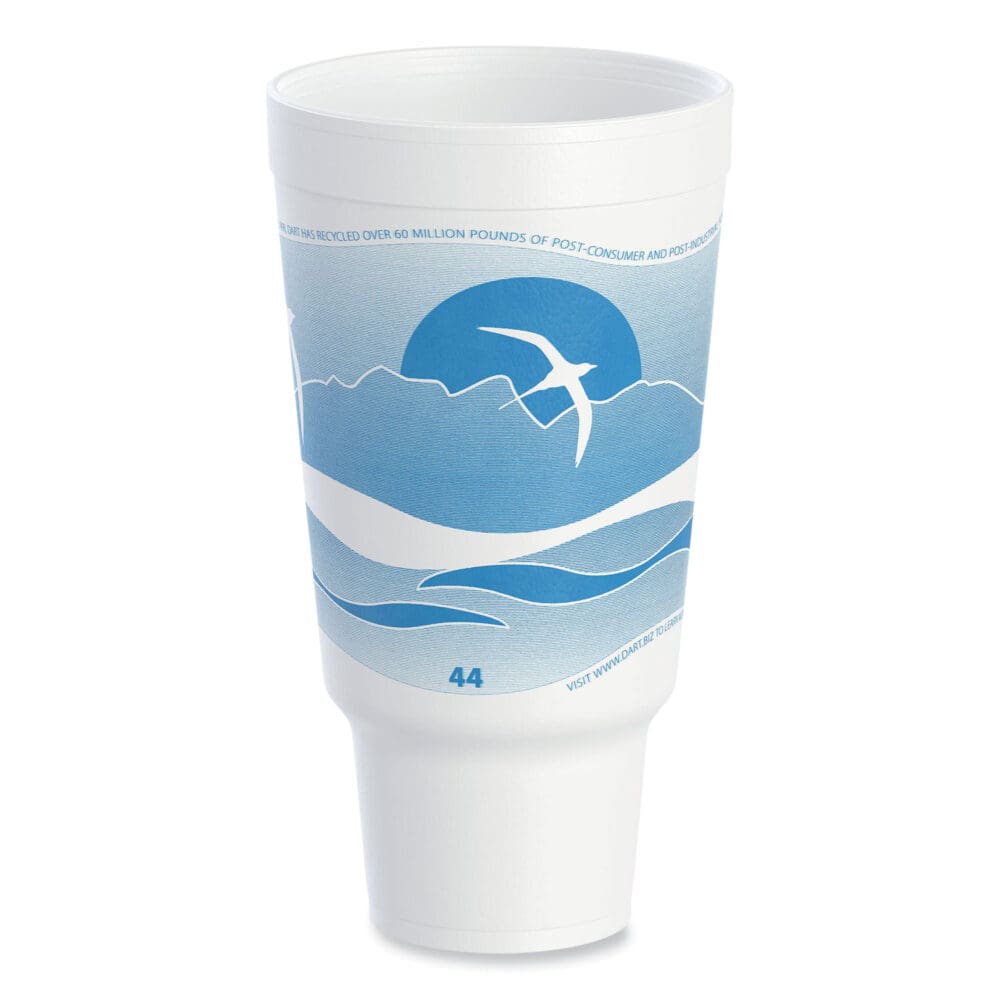 Horizon Hot/Cold Foam Drinking Cups, 44 oz, Ocean Blue/White, 15/Bag, 20 Bags/Carton