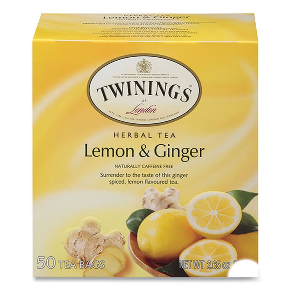 Tea Bags, Lemon and Ginger, 2.65 oz, 50/Box