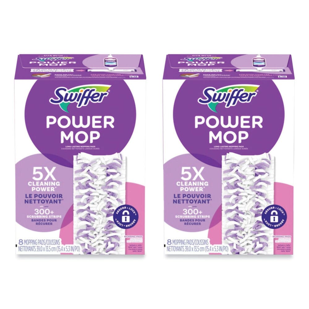 PowerMop Mopping Pads, 15.4 x 5.3, 8/Box, 2 Boxes/Carton